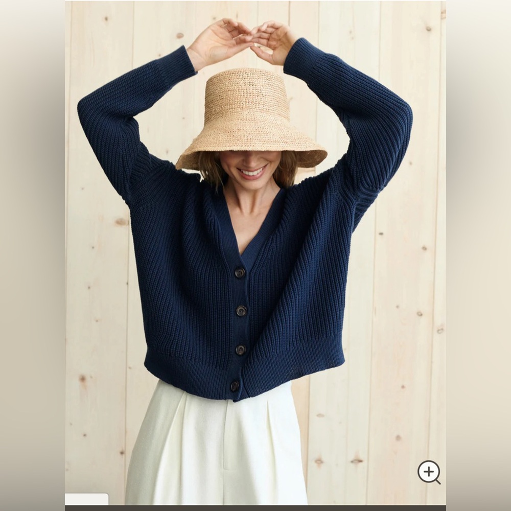 Jenni Kayne Cropped Cotton Cocoon Cardigan Navy XS